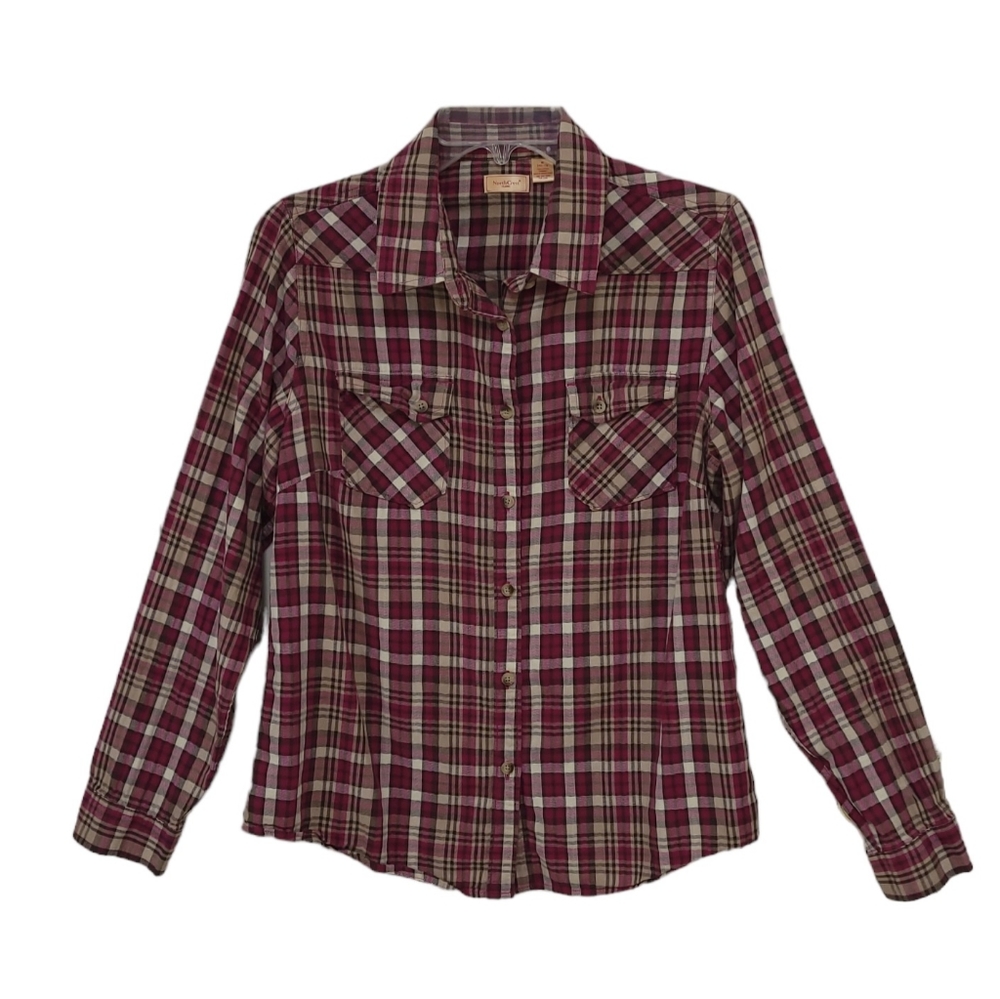 Northcrest women's longsleeve button down plaid shirt size Medium 10/12
